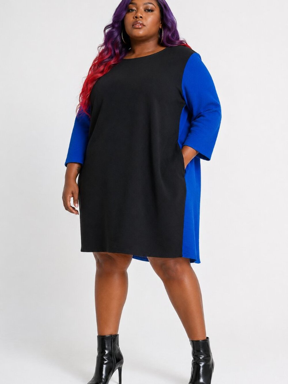 ASOS Curve Colorblock Dress Black Blue Shift Size 18 Textured Minimalist